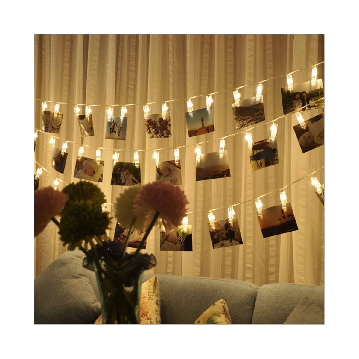 

50 Photo Clips String Lights/Holder, Indoor Fairy String Lights for Hanging Photos Pictures Christmas Cards, Photo Clip Holder