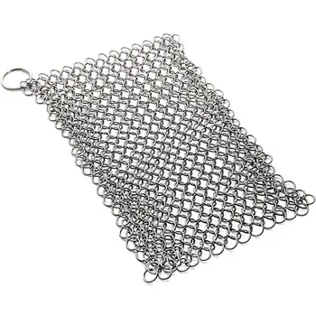 

8Inch X 6Inch Stainless Steel Cast Iron Cleaner 316L Chainmail Scrubber For Cast Iron Pan Pre-Seasoned Pan Dutch Ovens Waffle