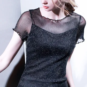 

2019 Short Sleeve Woman Gauze Upper Garment Round Neck Women's Jacket T Shirt