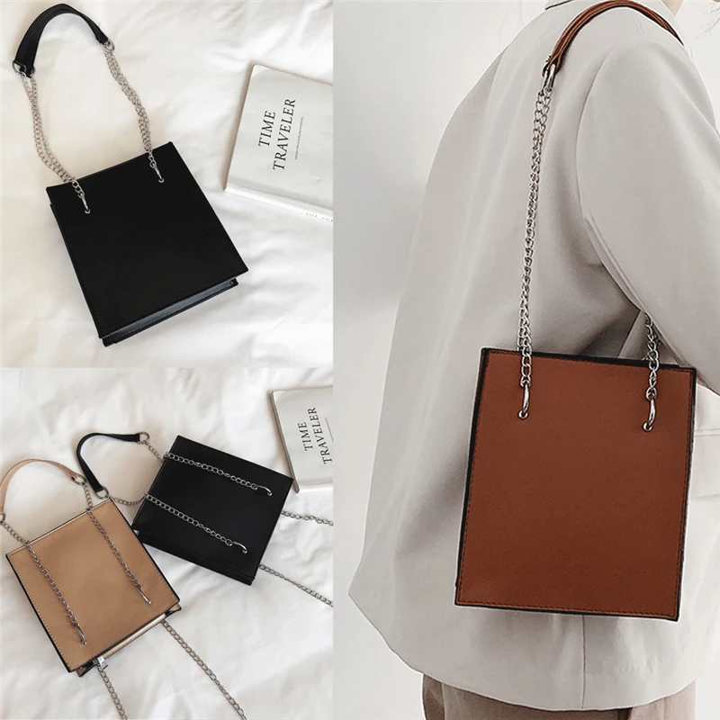 

Ladies Women Vintage PU Leather Chain Solid 3 Color Handbag Shoulder Bag Tote Satchel Crossbody Bag
