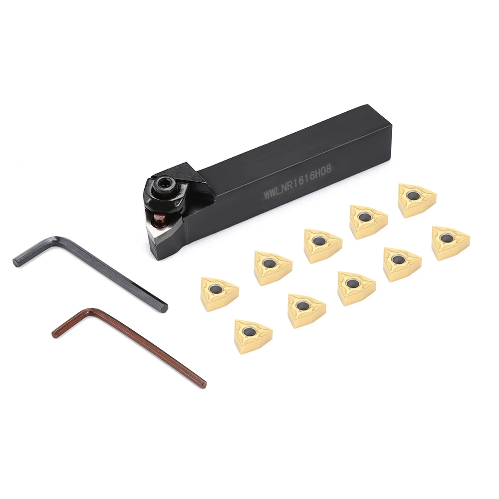 

1pc WWLNR1616H08 Lathe Turning Tool Holder + 10pcs WNMG0804 Inserts Carbide Insert with 2Pcs Wrench