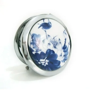 50 шт. белый и синий фарфор Карманное зеркальце компактное сложенное портативное маленькое круглое зеркало ручное косметическое металлическое