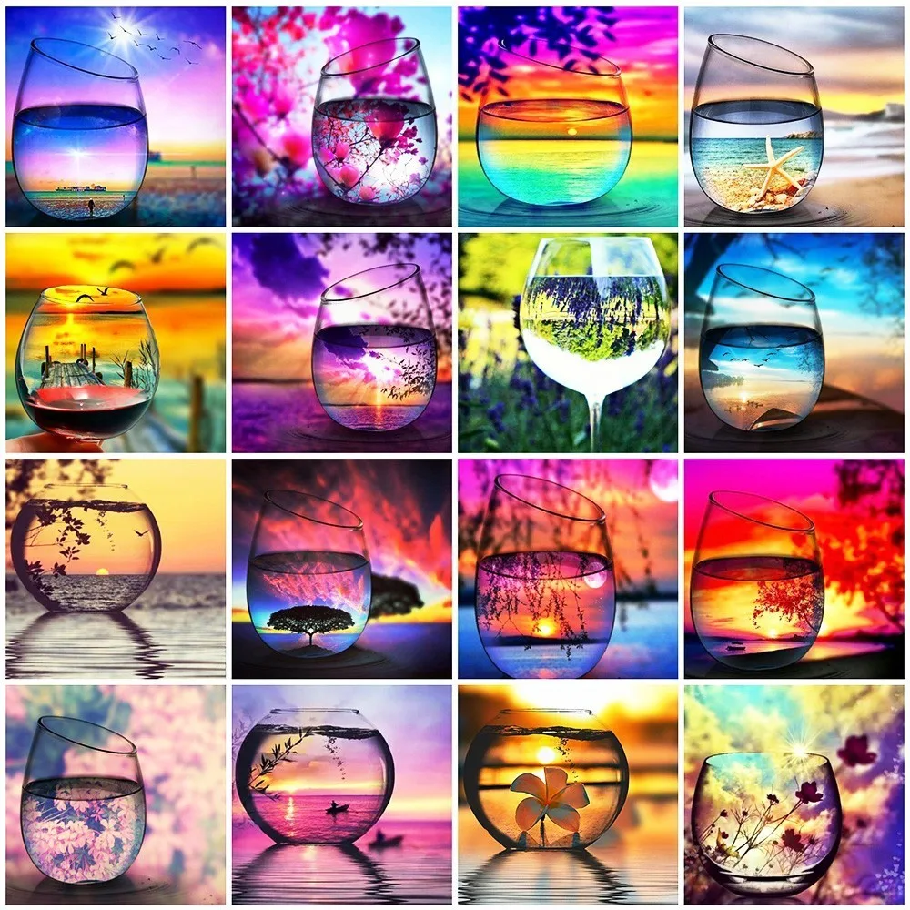 

HUACAN Full Square 5D DIY Diamond Embroidery Landscape Diamond Painting Cup Mosaic Picture Of Rhinestone Home Decor Gift