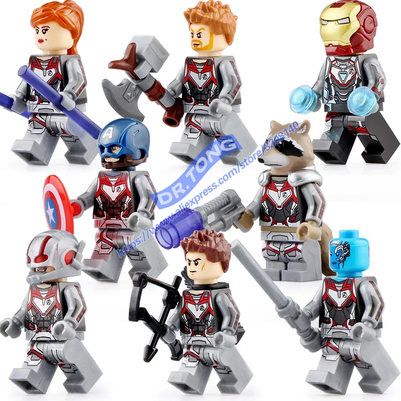 

8pcs Avengers 4 Endgame Legoe Minifigured Thanos Thor Rocket Raccoon War Machine Black Widow Nebula Building Blocks Toys X0233