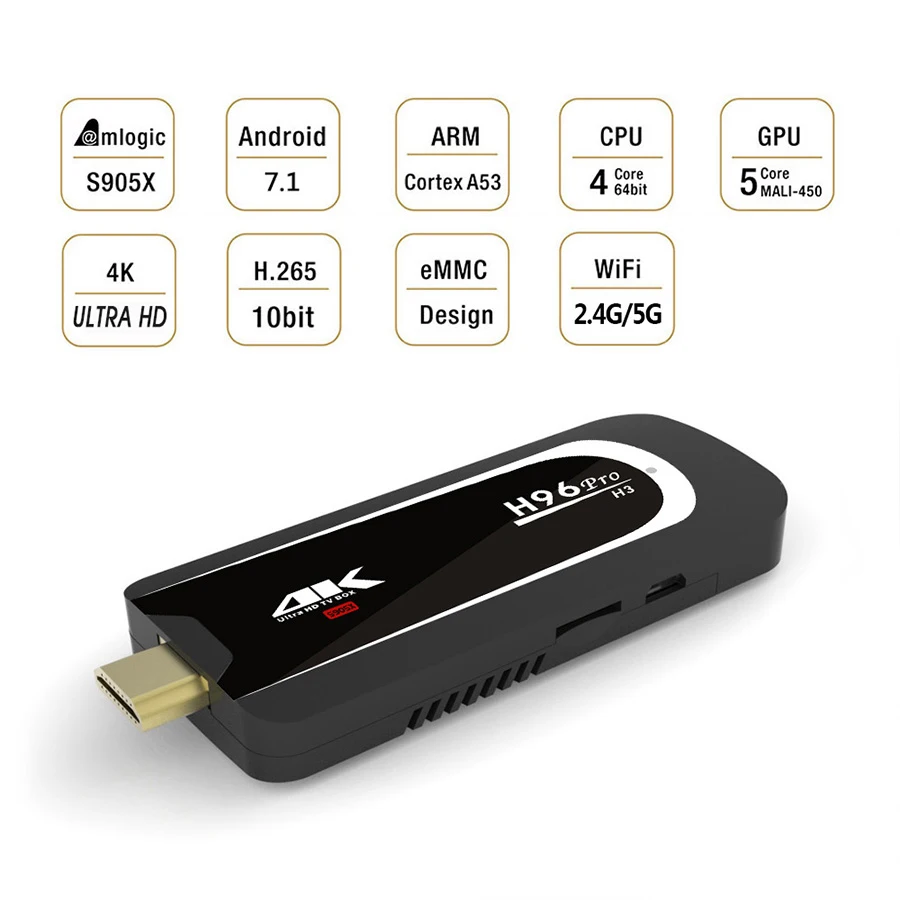 TouYinger H96 Pro H3 ТВ-палка Android 7,1 Amlogic S905X четырехъядерный ARM Cortex tv Dongle 2GB 16GB 2,4G/5.G WiFi BT 4,0 1080P 4K HD