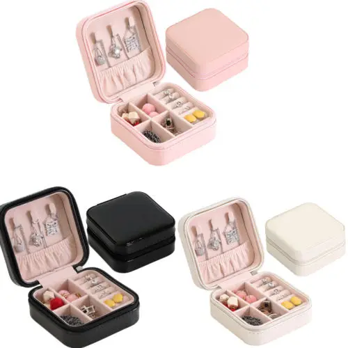 

2019 Travel Jewelry Box Storage with Mirror MINI Portable Leather Jewelry Storage for Earring Necklace Ring