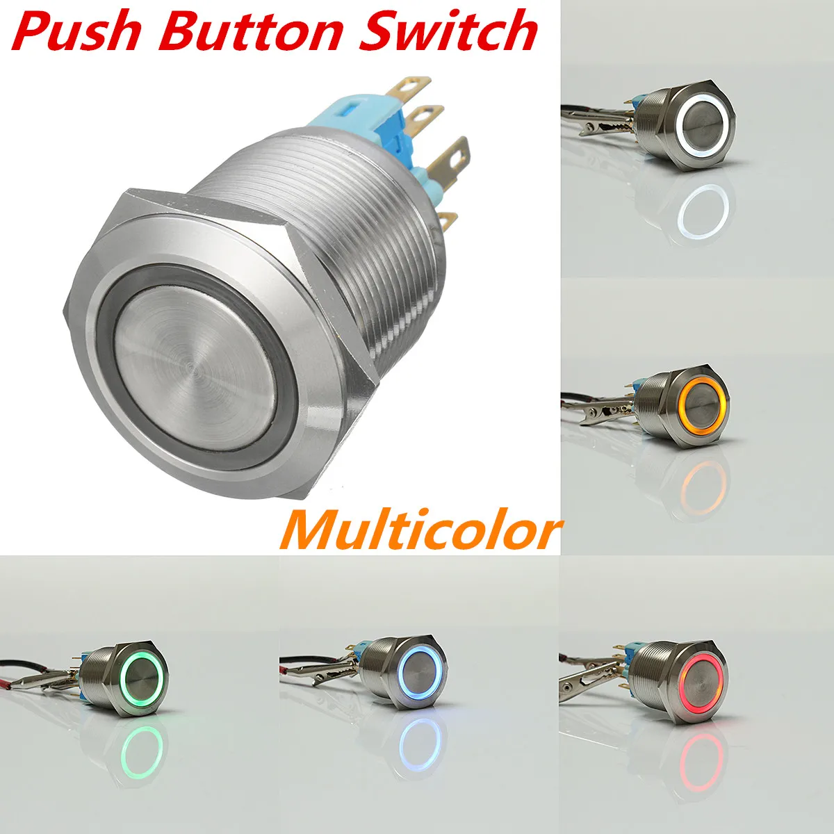 

Chrome 6 Pin 12V 22mm Stainless Steel LED Push Button Switch Self-locking Waterproof