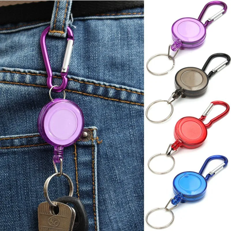 

High quality mulitifunctional Multicolor Keyring Badge Spreader Carabiner Recoil Retractable Reel Strap Belt Clip Key Chain