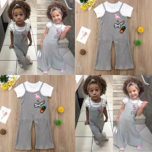 

PUDCOCO 2Pcs Kid Toddler Baby Girl Flamingo Print Top T-shirt+Pants Jumpsuit Outfit Support wholesale