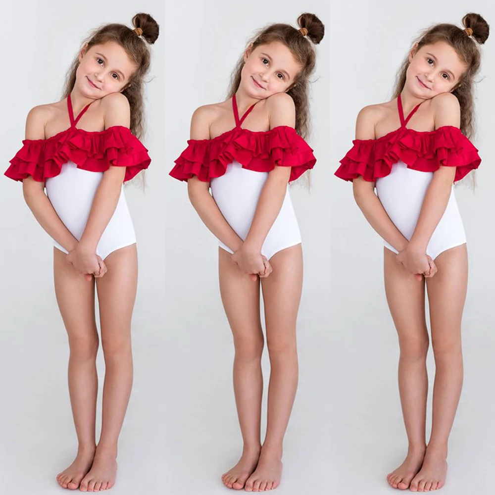 

Ruffles Girls Swimsuit Summer One Piece Swimwear For Girls Child Bathing Suit Beachwear Bodysuit