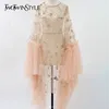 TWOTWINSTYLE Sequins Mesh Dress Women O Neck Irregular Flare Long Sleeve Perspective Sexy Dresses Female Spring Fashion 2022 New ► Photo 1/6