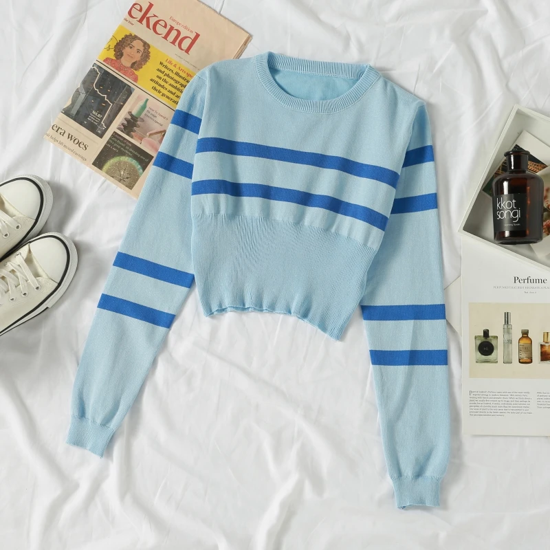 New Women Sweater Korean Winter Clothes Autumn stripe Pattern Short Female Knitted Casual Quality Slim Coat | Женская одежда