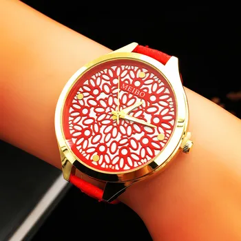 

Hot-selling small red-watch hollow-out pattern watches for ladies carving geometric figures fine watch straps for Ladies watches