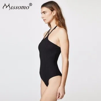 

Missomo Plus Size Women Femme Costumes Sexy Black Sexy Asymmetrical Adjustable Shoulder Strap Ribbed Skinny One-piece Rompers