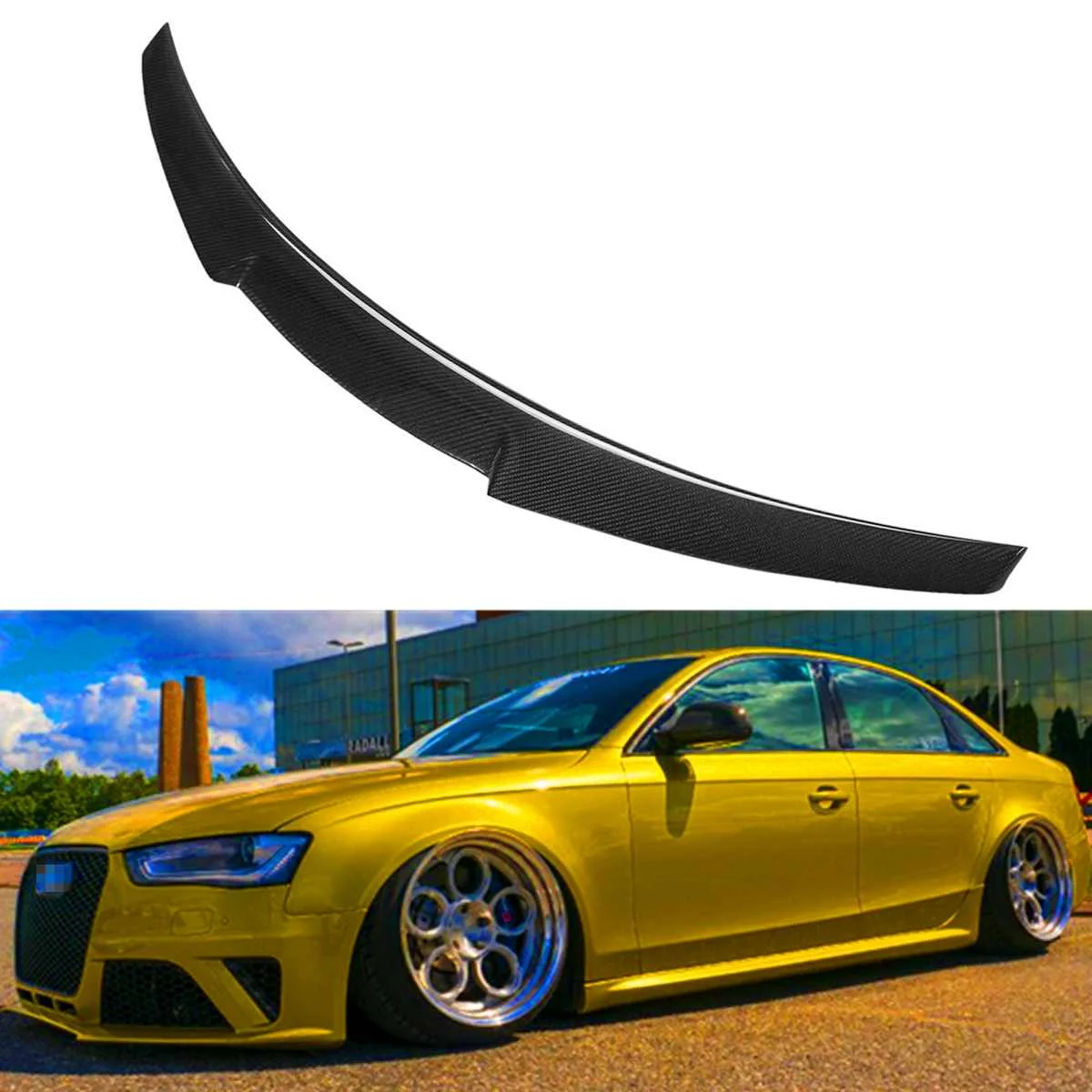 

Black Carbon Fiber Rear Boot Spoiler Wing Trunk Spoiler Wing M4 Style for Audi 2013-2016 A4 B8.5 Quattro Rear Roof Wing Spoiler