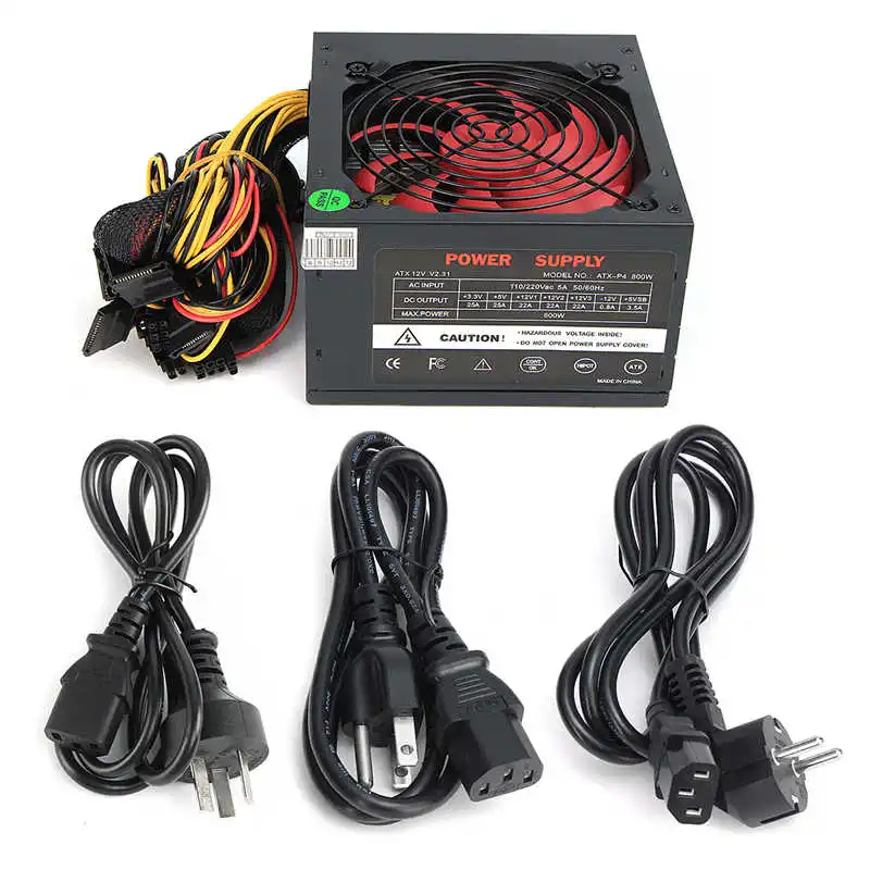 Tanie Czarny 800 W zasilanie 120mm wentylator 24 Pin PCI SATA ATX 12 V Molex podłączyć zasilacz do komputera 80 + złoty
