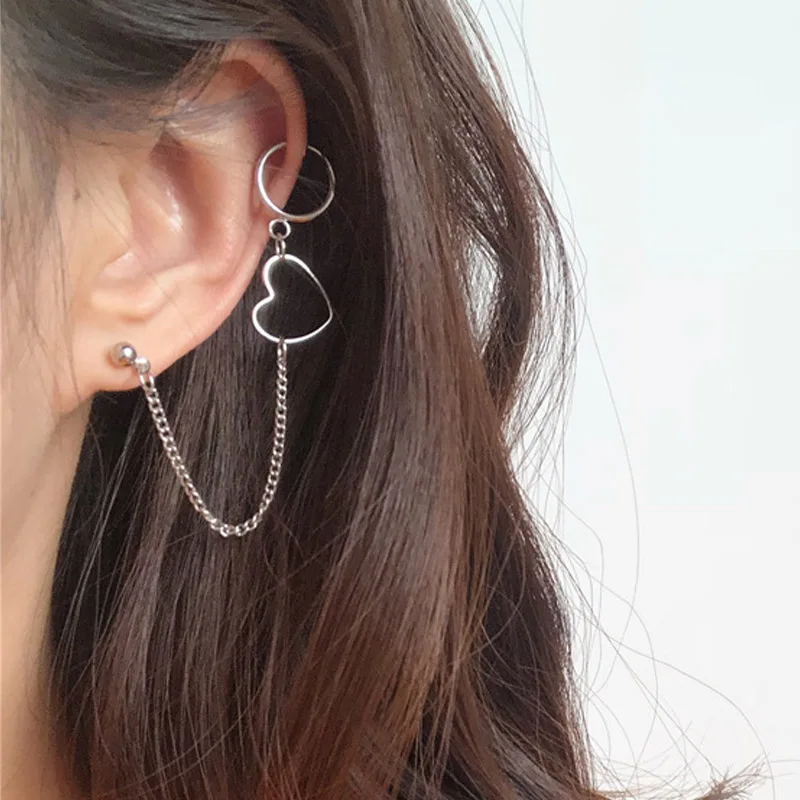 

LNRRABC Punk Hip Hop Long Chain Drop Earrings Silver Circle Heart Statement Earrings For Women Accessories Korean Jewelry