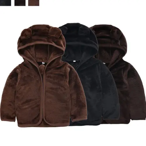 Детская одежда для мальчиков плюшевая толстовка на молнии пальто свитер с ушками медведя хлопчатобумажная трикотажная рубашка