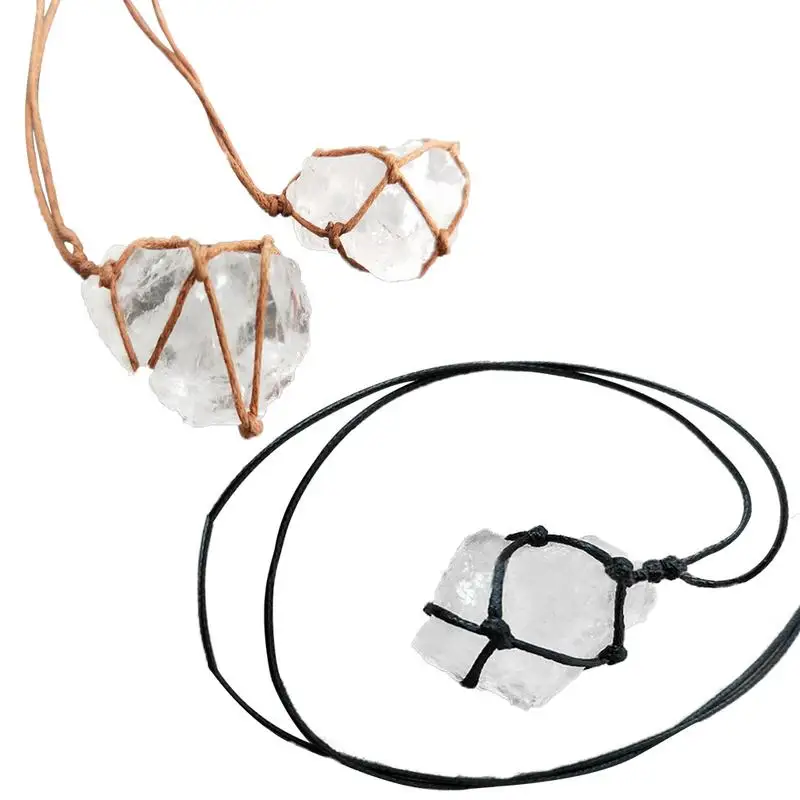 

Handmade Natural Fluorite Pendant Clear Quartz Crystal Stone Crafts Cream White Quartz Original Stone Unique Gift