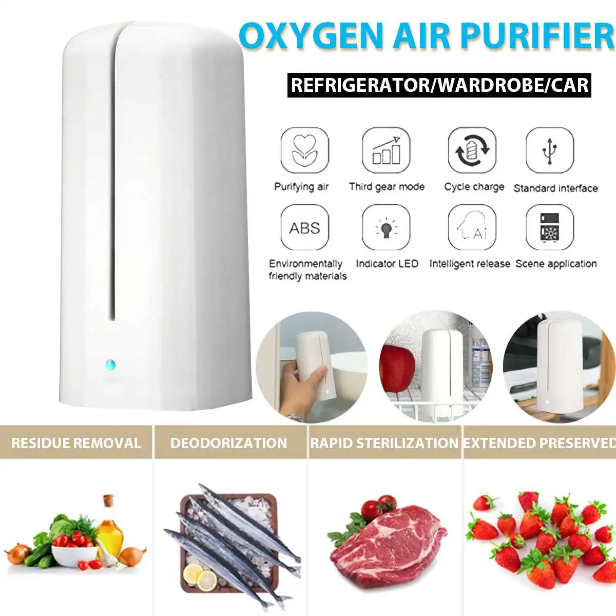 

Refrigerator oxygen air purifier Portable USB Fridge Active Oxygen Purifier oxygen Concentrator Ozone Car Toilet Bathroom closet