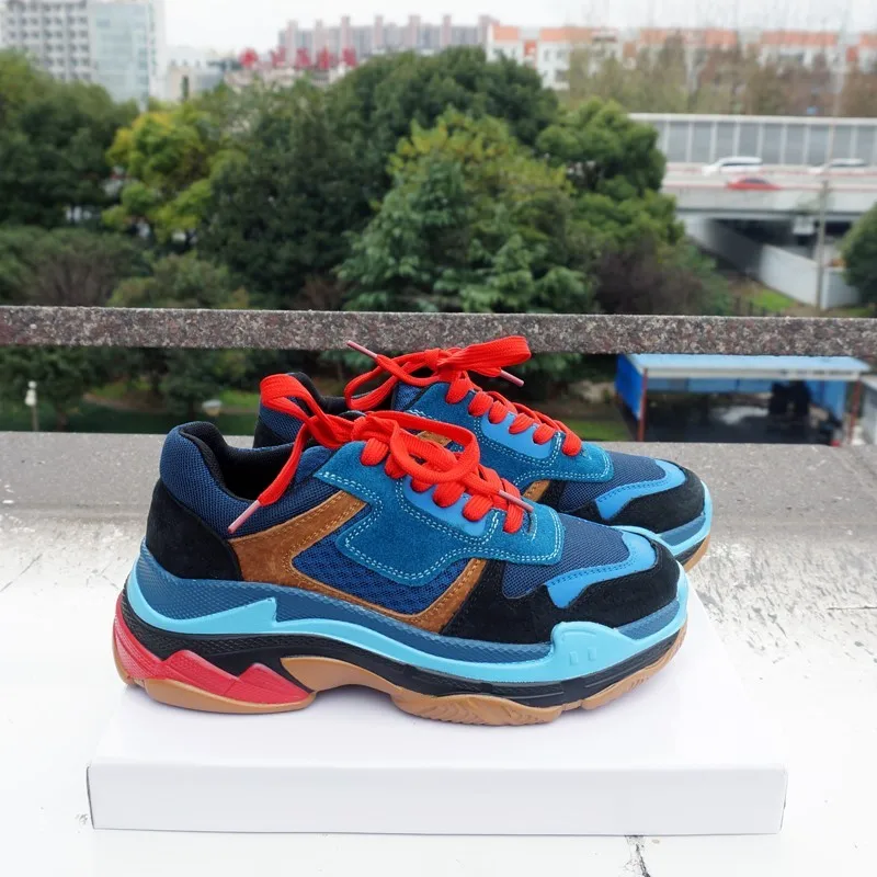 Online RASMEUP Genuine Leather Mesh Women s Chunky Sneakers 2019 Fashion Brand Flat Platform Women Trainers Shoes Woman Dad Footwear