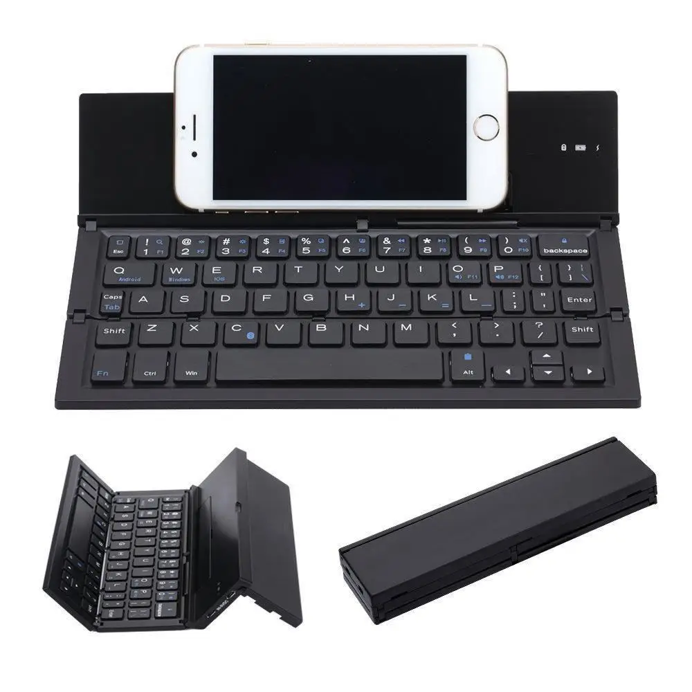 

hot-Folding Keyboard,Portable Ultra-thin Wireless BT Keyboard Aluminum Alloy with Kickstand Universal for iPhone/ Windows / iOS
