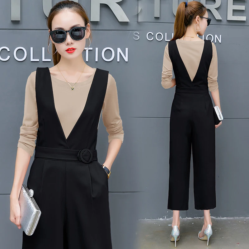

Women fashion suits autumn new women's clothing han edition wide-legged trousers suspenders small sweet temperament wind two-pie