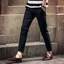 Мужские брюки Весна новая популярно среди молодежи сплошной цвет Тонкий девять брюки ноги красивый Молодежный повседневная мужская одежда