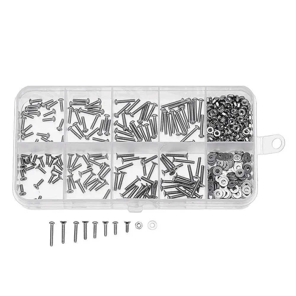

Suleve M2SH2 480Pcs M2 Hex Socket Button&Flat Head Screw 304 Stainless Steel Bolt Nut Assortment