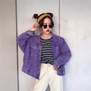 

Denim Jacket Female Autumn 2019 Fashion Loose Wild Cowboy Womens Clothing Korean Bf Wind Purple short Jackets Large Size A9124