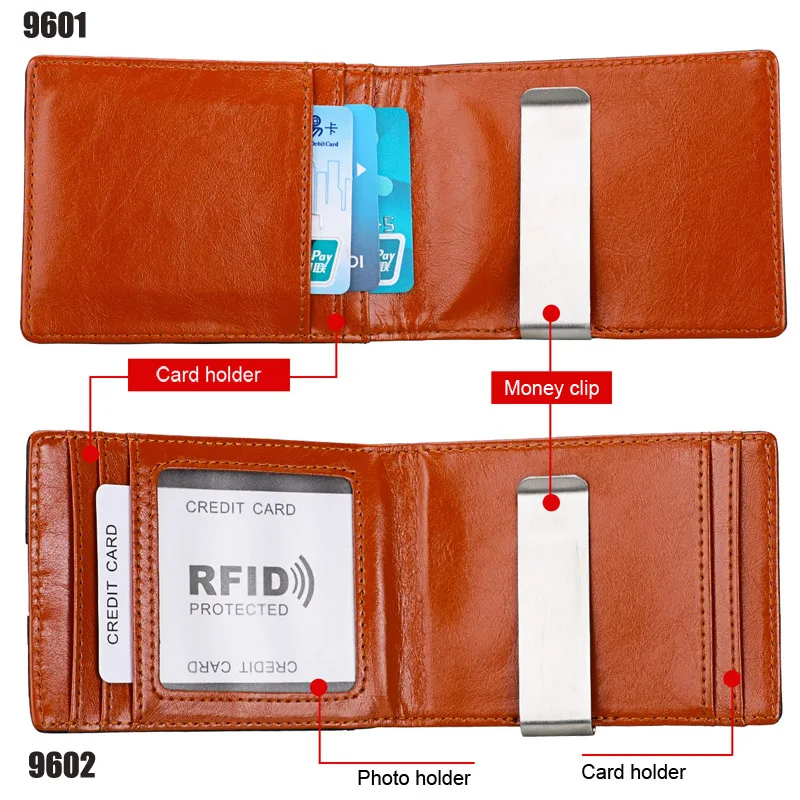 Anti RFID Leather Money Clip Wallet Credit Card Case Cash Holder For Women Men