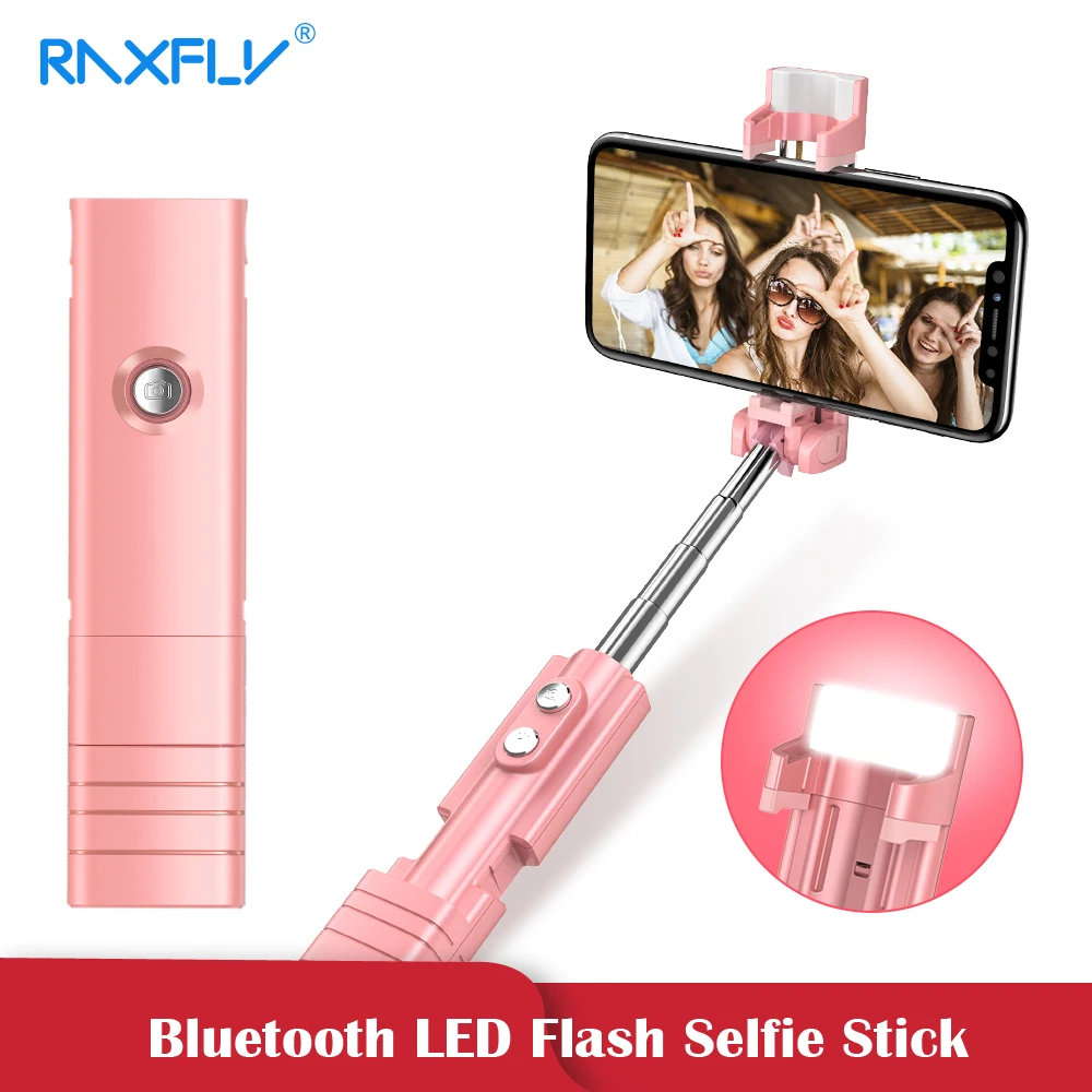

RAXFLY 2019 Mini Bluetooth Tripod Selfie Stick For iPhone Android Phone LED Flash Remote Handheld Selfie Stick Foldable Monopod