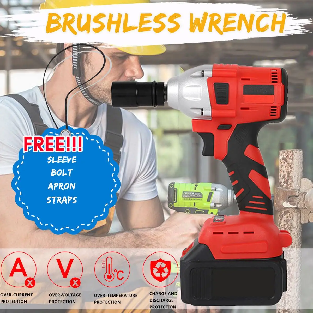 

128TV/168TV/198TV 220V Red Rechargeable Brushless Electric Wrench Lithium Battery Charging Wrench Impact Car Scaffolding Sleeve