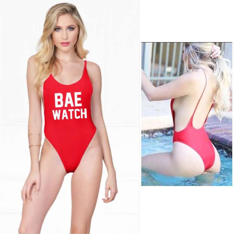 Женские Купальники с надписью BAE WATCH слитный купальник высоким вырезом и открытой