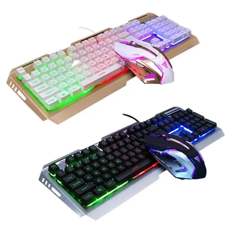 V1 USB Проводная игровая клавиатура и мышь светодиодная подсветка Klavye мыши для