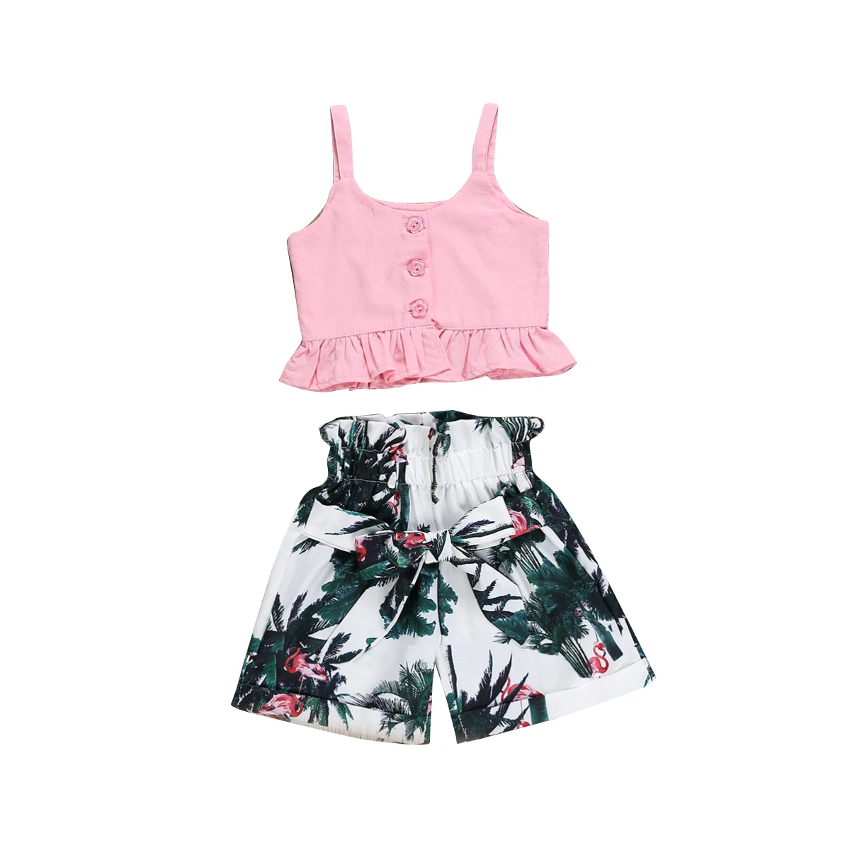 

2019 New Fashion Fashion Flamingo Toddler Baby Girls Vest Crop Tops Bow Short Pants Outfits Clothes