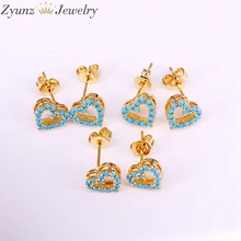 5 пар ZYZ336-7833 крошечные сердце серьги с голубым клипсы с камнем Серьги для Для женщин девушки ювелирные изделия