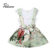 Pudcoco/комплект повседневной одежды для детей, хлопковый комплект из 2 предметов, Детский комбинезон для маленьких девочек, юбка+ белая футболка Летняя одежда года