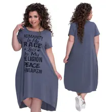 L-6XL Plus Size Women Irregular Dresses Letters Printed Dress Short Sleeve Big Size Summer Ladies Casual Loose Mid Dress chicever knitted irregular summer dress female short sleeve perspective hit colors loose big size black dresses for women new