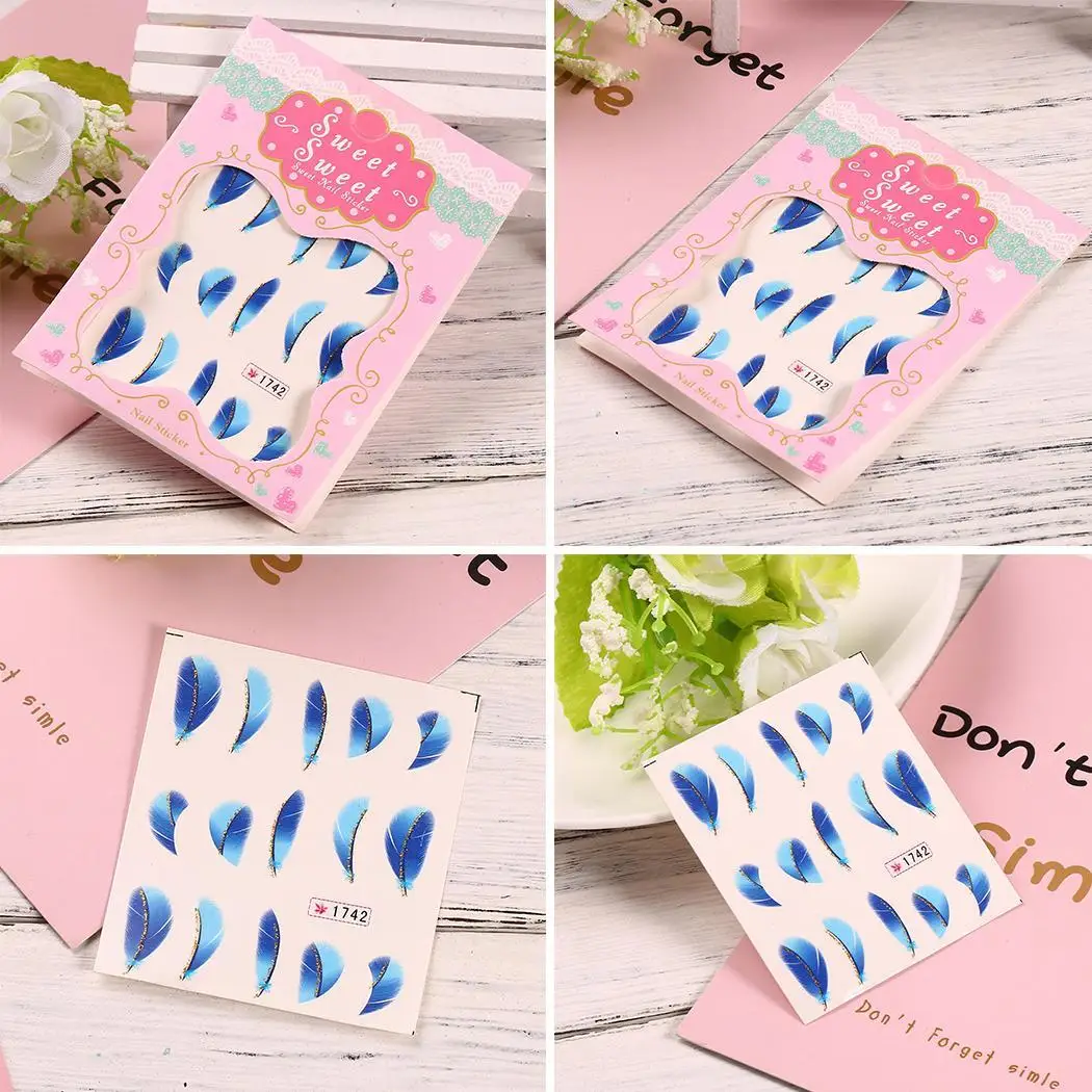 DIY Nail Stickers Manicure Feather Pattern Water Women Transfer Multicolor Decal Decoration | Красота и здоровье