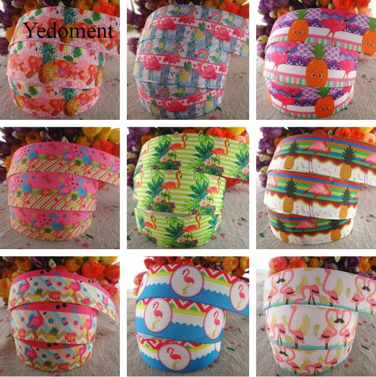 

17102523,New arrival 7/8" (22mm) 10 yards/lot pineapple flamingo printed grosgrain ribbons cartoon ribbon DIY handmade materials