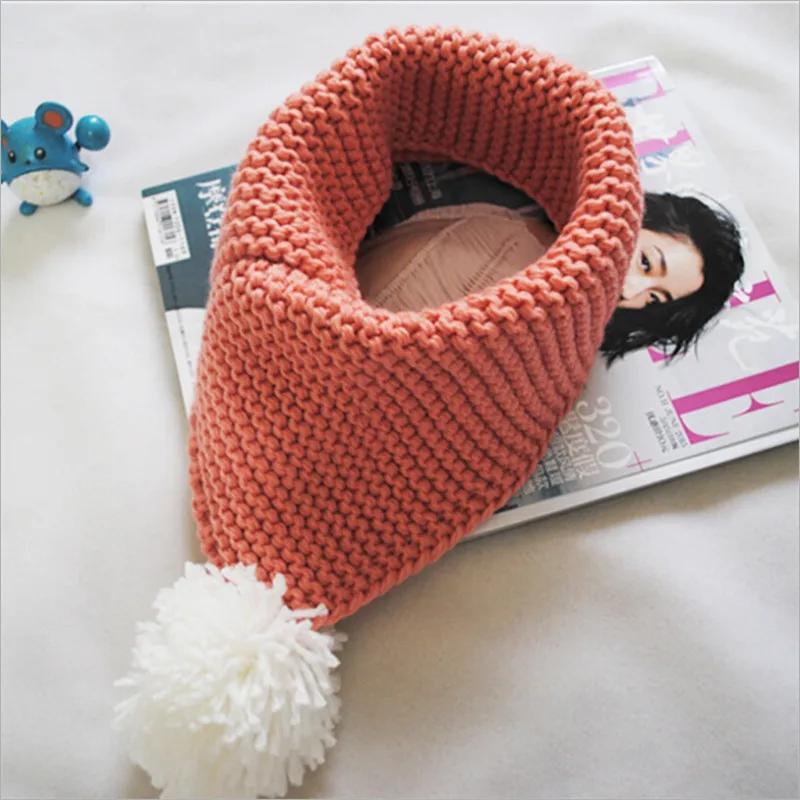 

Toddler Baby Knitted Solid Pompom Ring Scarf Winter Warm Soft Kids Boys Girls Wool Triangle Scarves 2-6Y