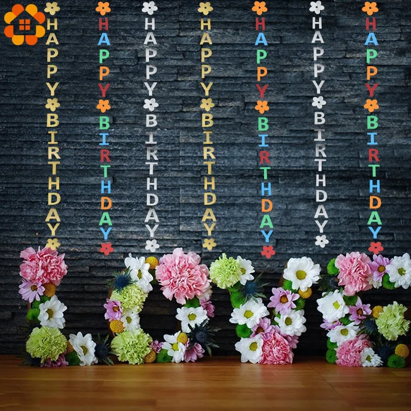 

6PCS Gold/Silver/Colorful Paper Happy Birthday Flags Garland Banners Letter Garlands For Baby Kids Birthday DIY Party Decoration