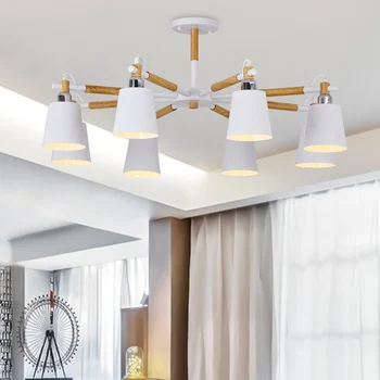 

Kaguyahime Decor Modern E27 Holder Nordic Chandeliers color ceiling Bedroom dining room Hanging lamp Wooden Lustre Living room