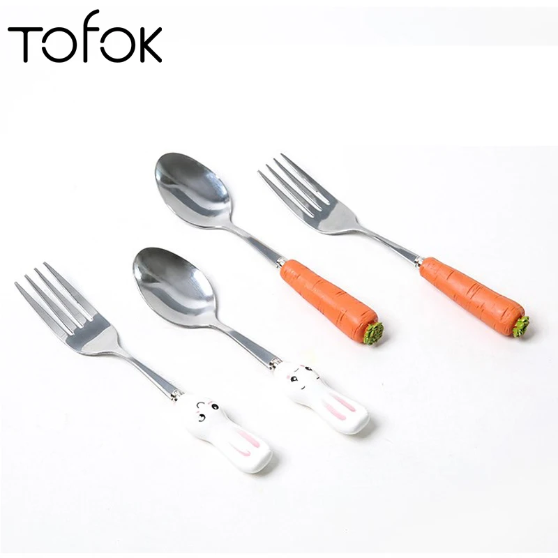 Tofok Новый 1 шт. мультяшная Ложка Вилка детская посуда столовые приборы из