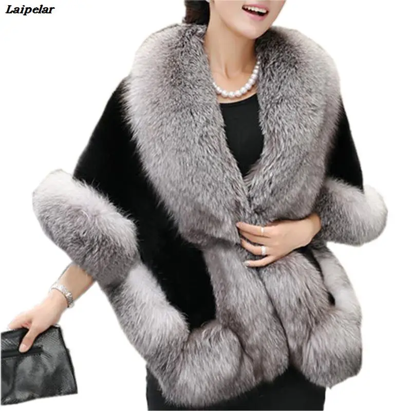 Laipelar Luxury Brand Winter Womens Ladies Faux Mink Cashmere Wedding Autumn Long Fur Coat Shawl Cape Faux Fox Fux Laipelar