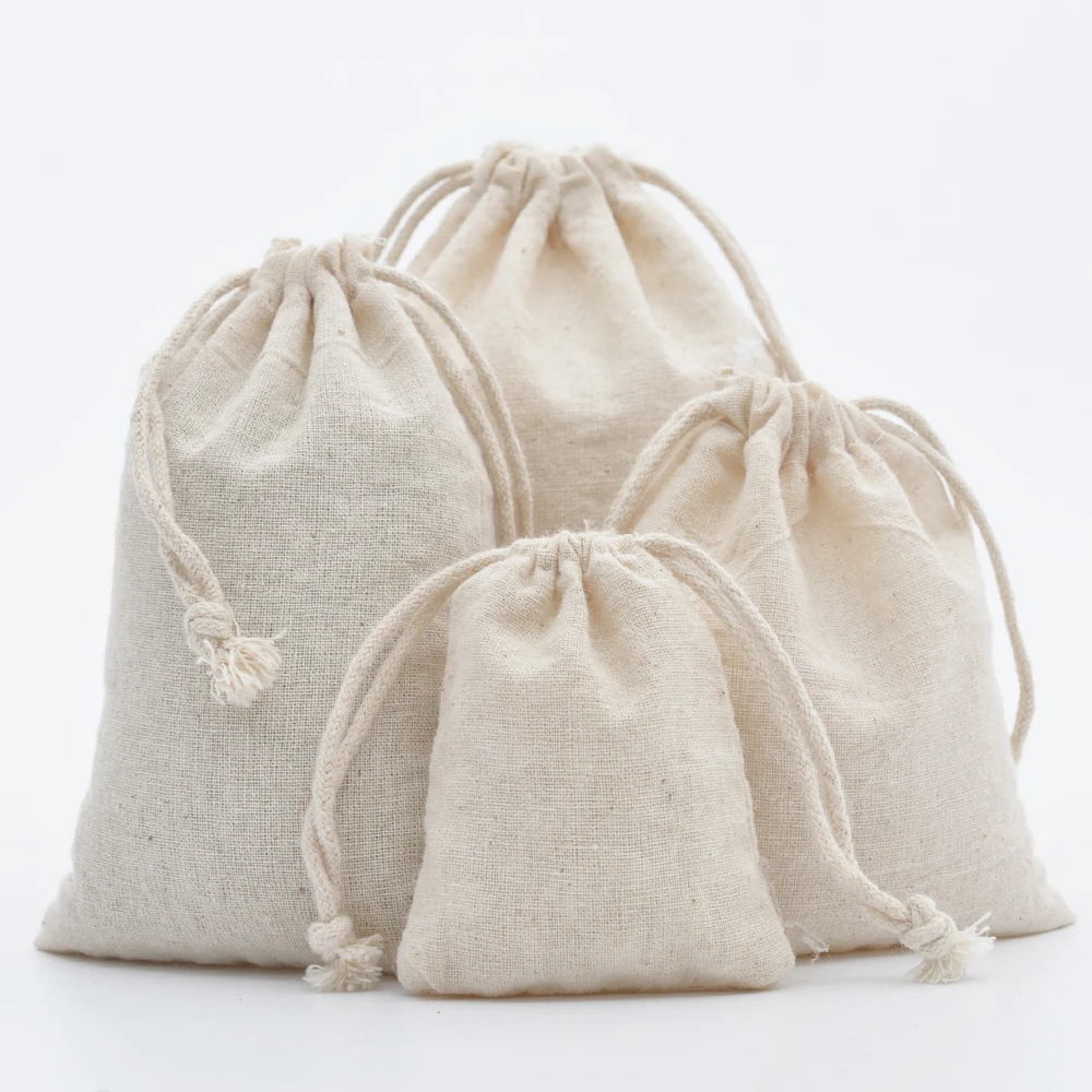3x4 Inches Natural Premium Cotton Double Drawstring Reusable Muslin Bags 100,200