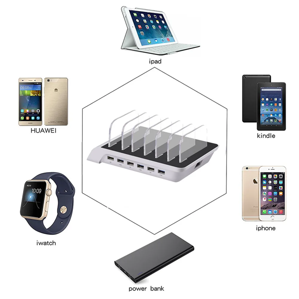 Usb Зарядная Станция 6 портов с 6 кабелями 5V10. 2A универсальная USB зарядная станция Подставка держатель настольное зарядное устройство для мобильного телефона