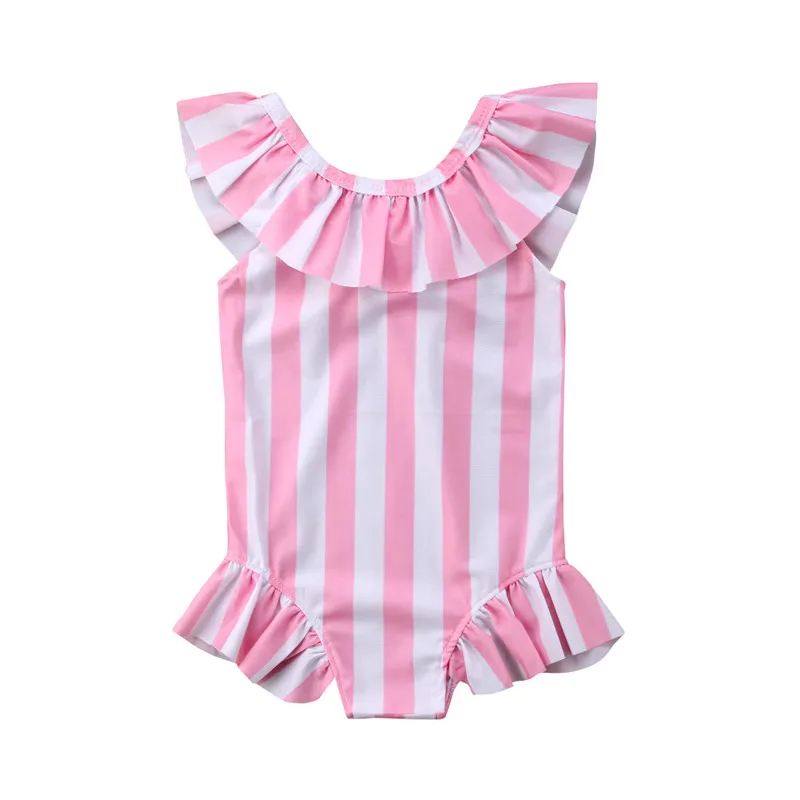 

Toddler kids 2019 summer striped bikinis one piece Swim Wear Ruffles bathing suits baby girls 1-6Y Tankinis swimsuits sport
