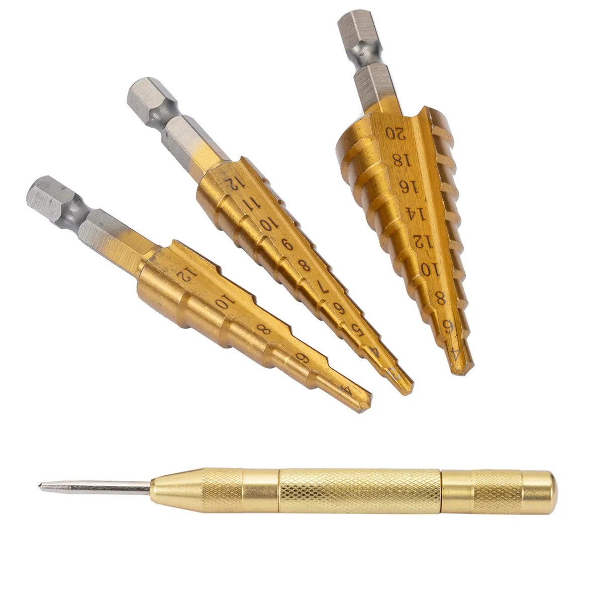

3Pcs High Speed Steel HSS Step Drill Large Cobalt Hole Titanium Cone Step Drilling Bits Cutter with Pouch for Cutting Wood